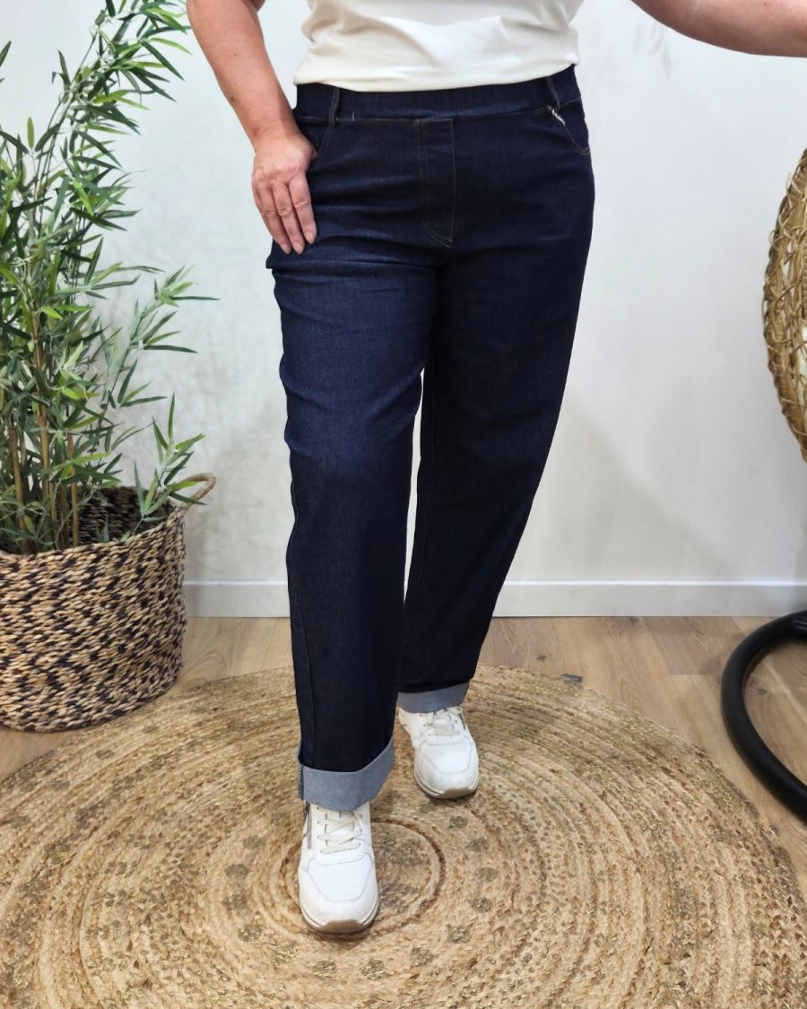 Pantalon élastiqué droit effet jean brut