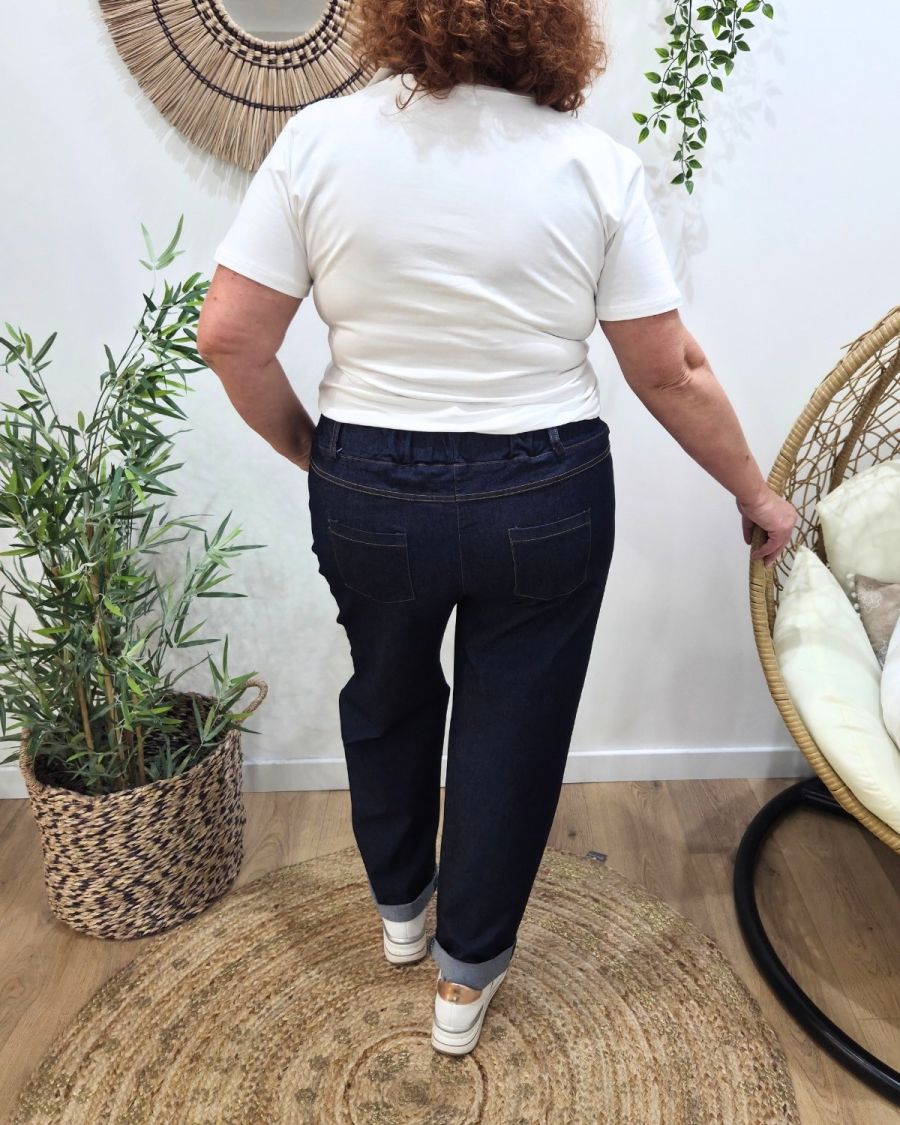 Pantalon élastiqué droit effet jean brut