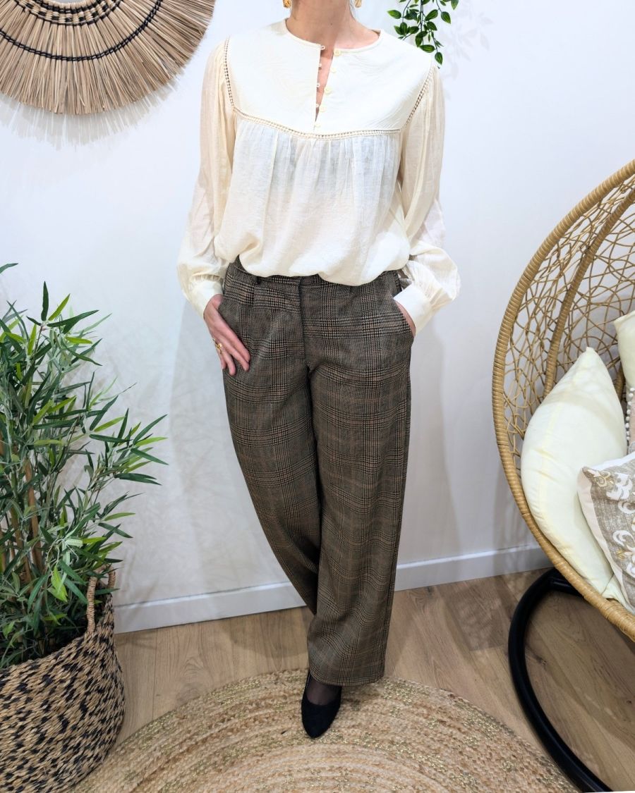 Pantalon femme fluide prince de Galles Zéa