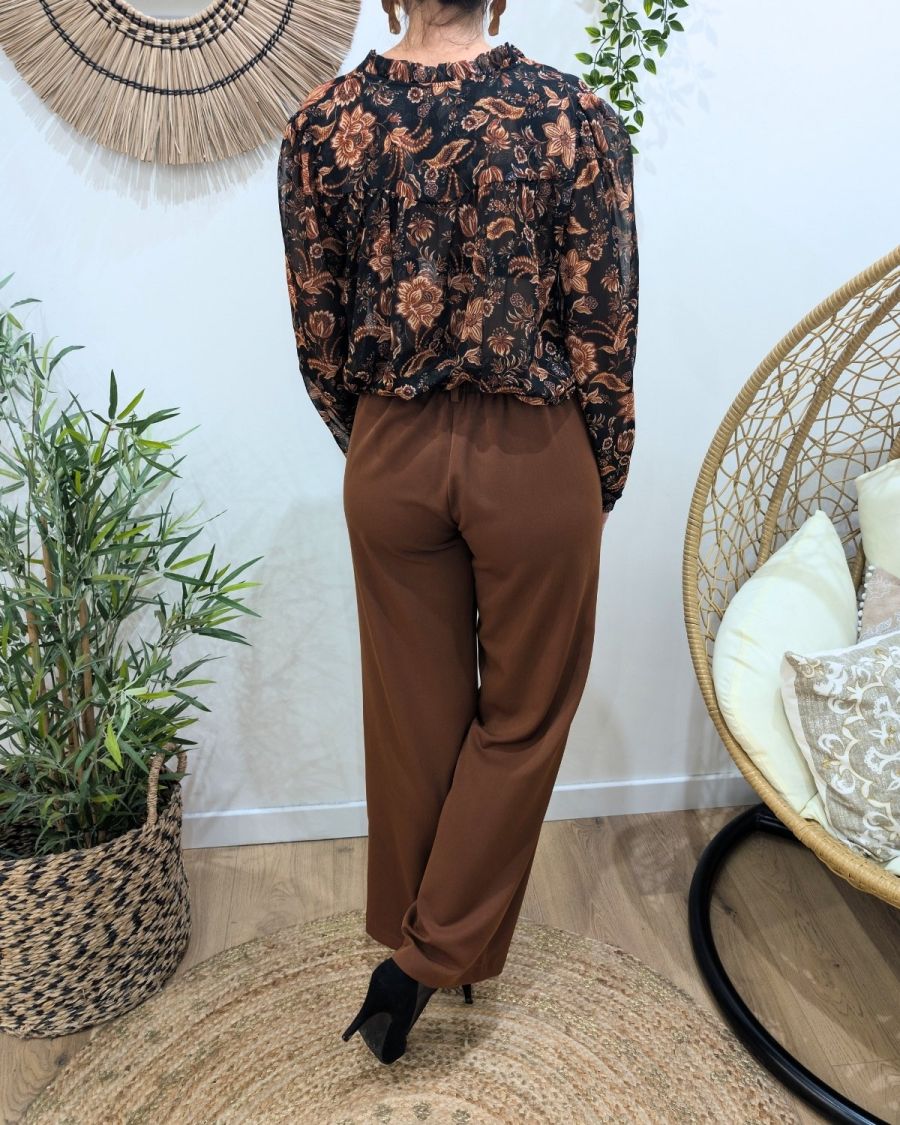 Pantalon femme marron fluide Zéa