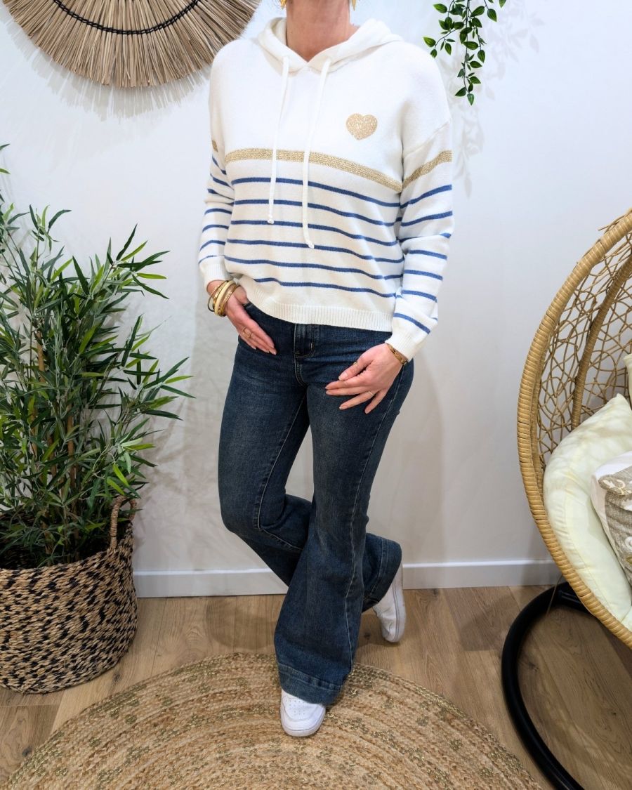 Jean femme flare taille haute à ourlet rapporté