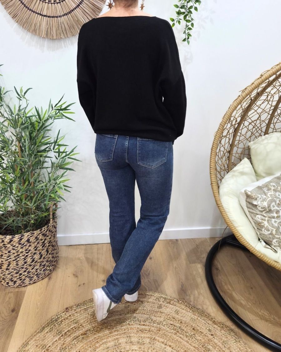 Jean femme droit bleu moyen taille haute coupe confort