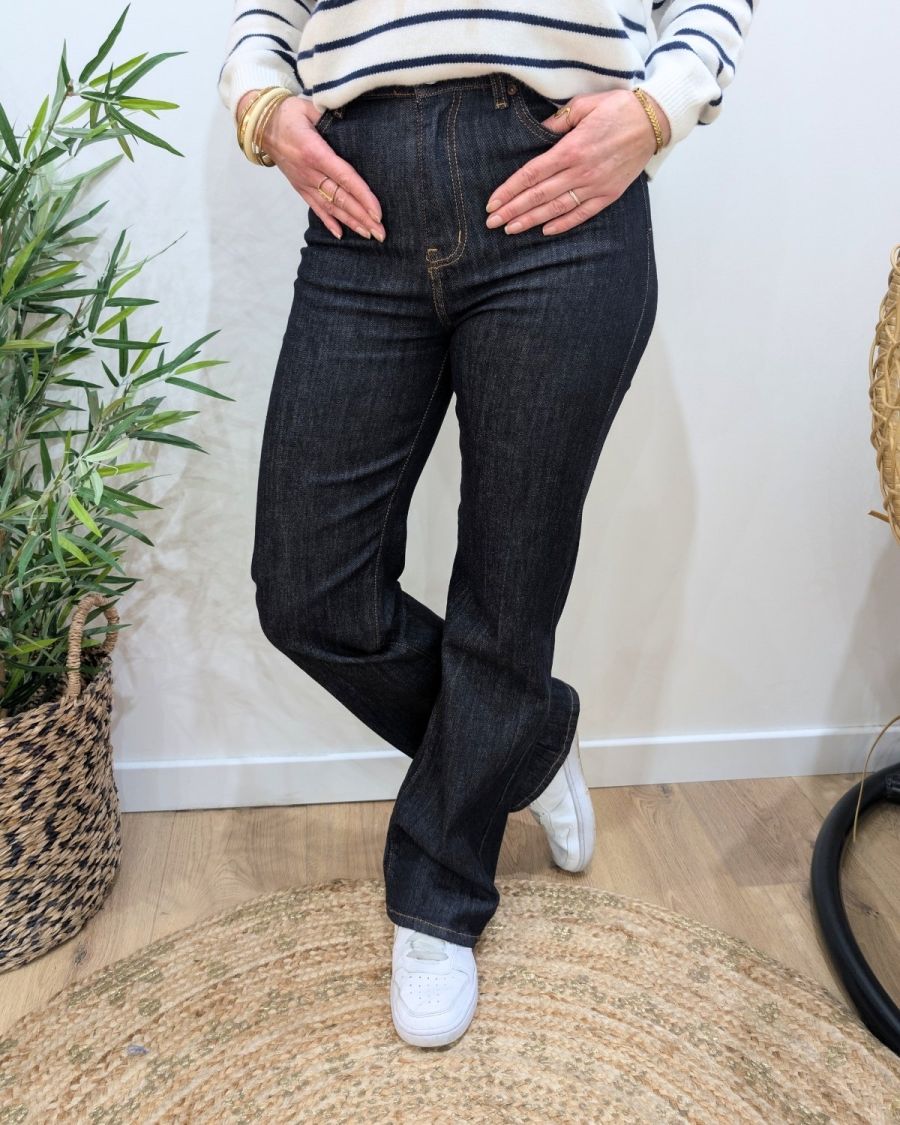 Jean femme wide leg taille haute brut coupe confort +