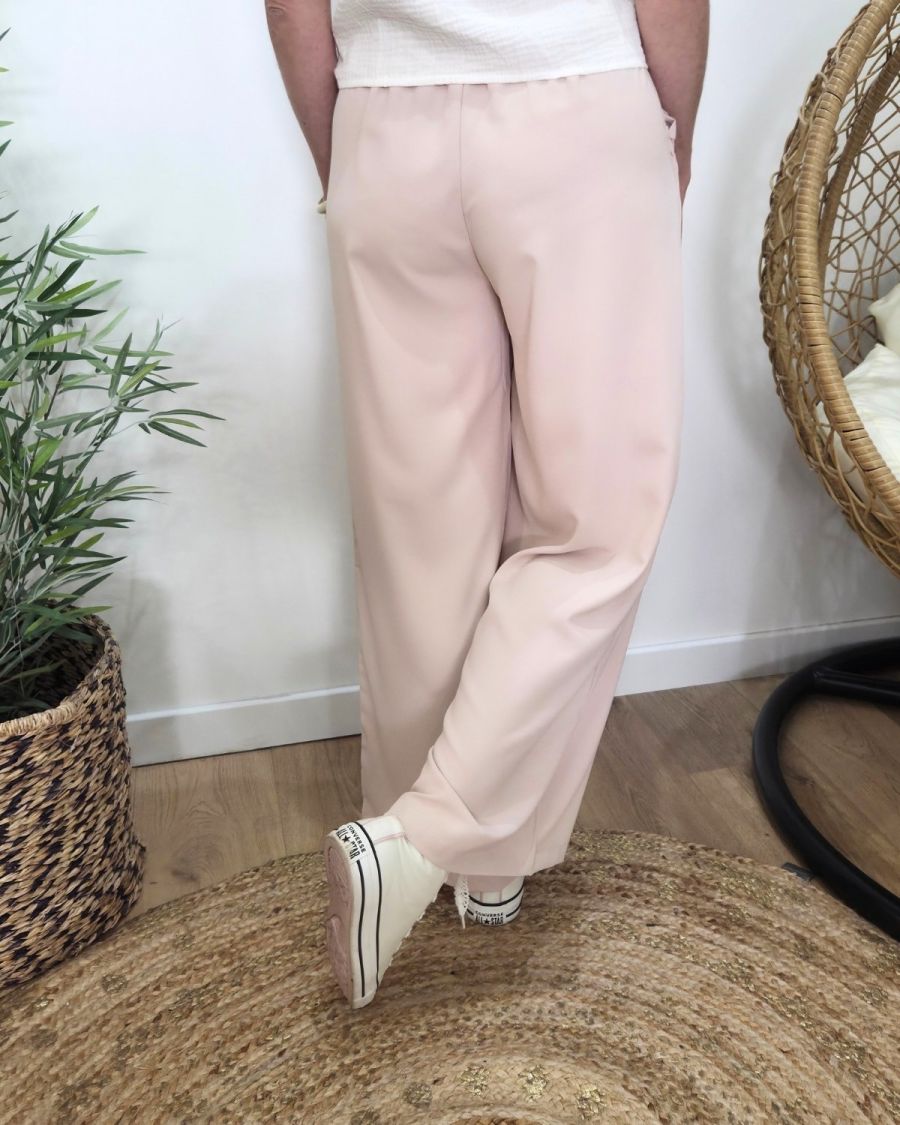 Pantalon femme fluide beige poches froncées