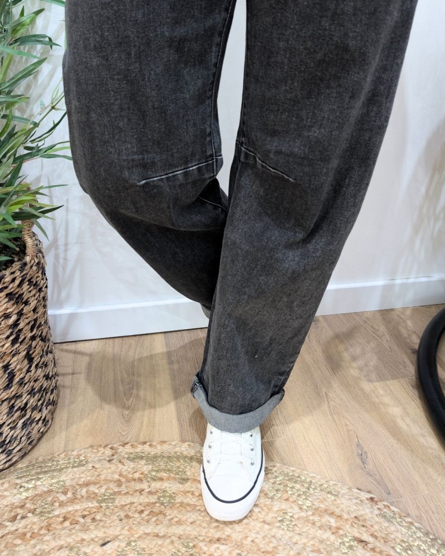 Jean barrel femme gris anthracite