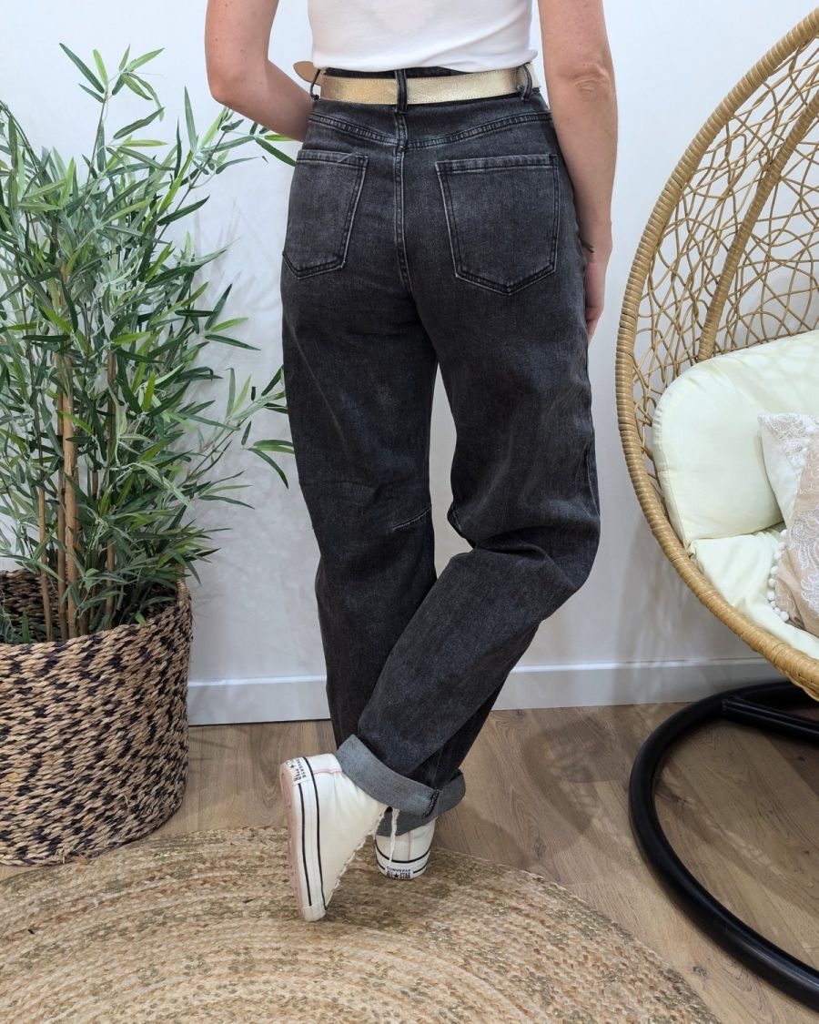 Jean barrel femme gris anthracite