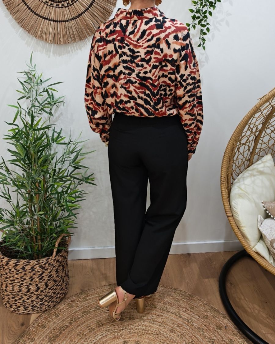 Pantalon femme noir fluide à boutons