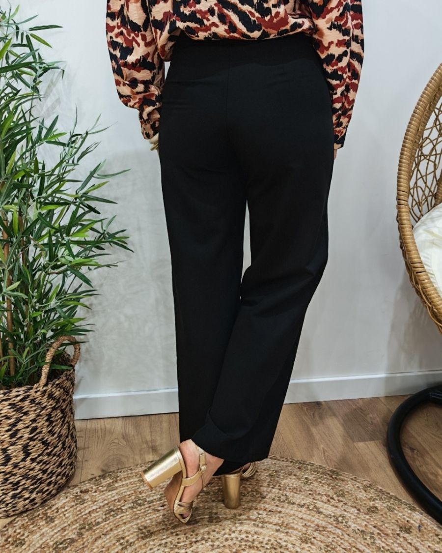Pantalon femme noir fluide à boutons