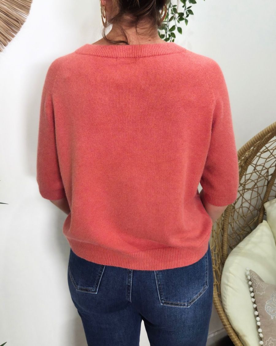 Pull court femme uni col rond Clématite