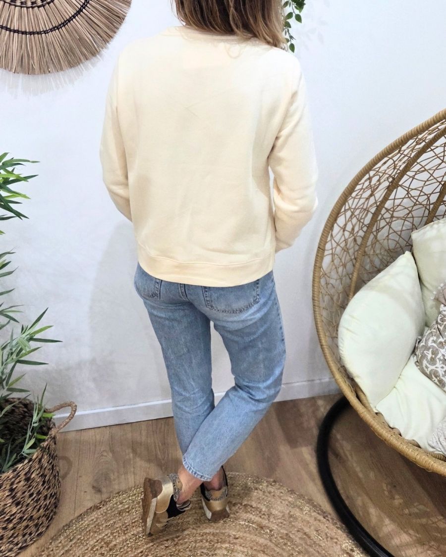 Sweat femme beige broderie Bichette léopard