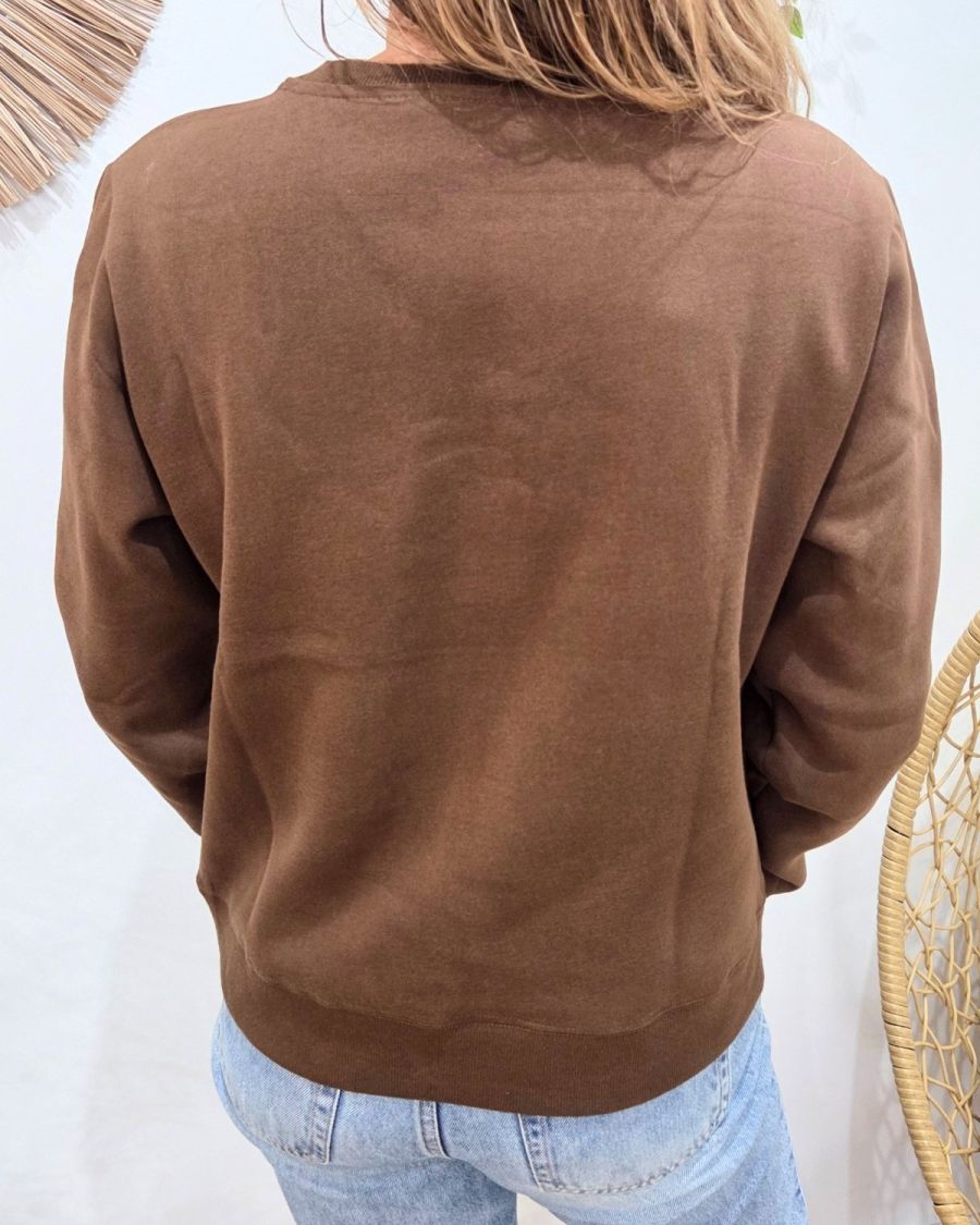 Sweat femme marron broderie Bichette léopard