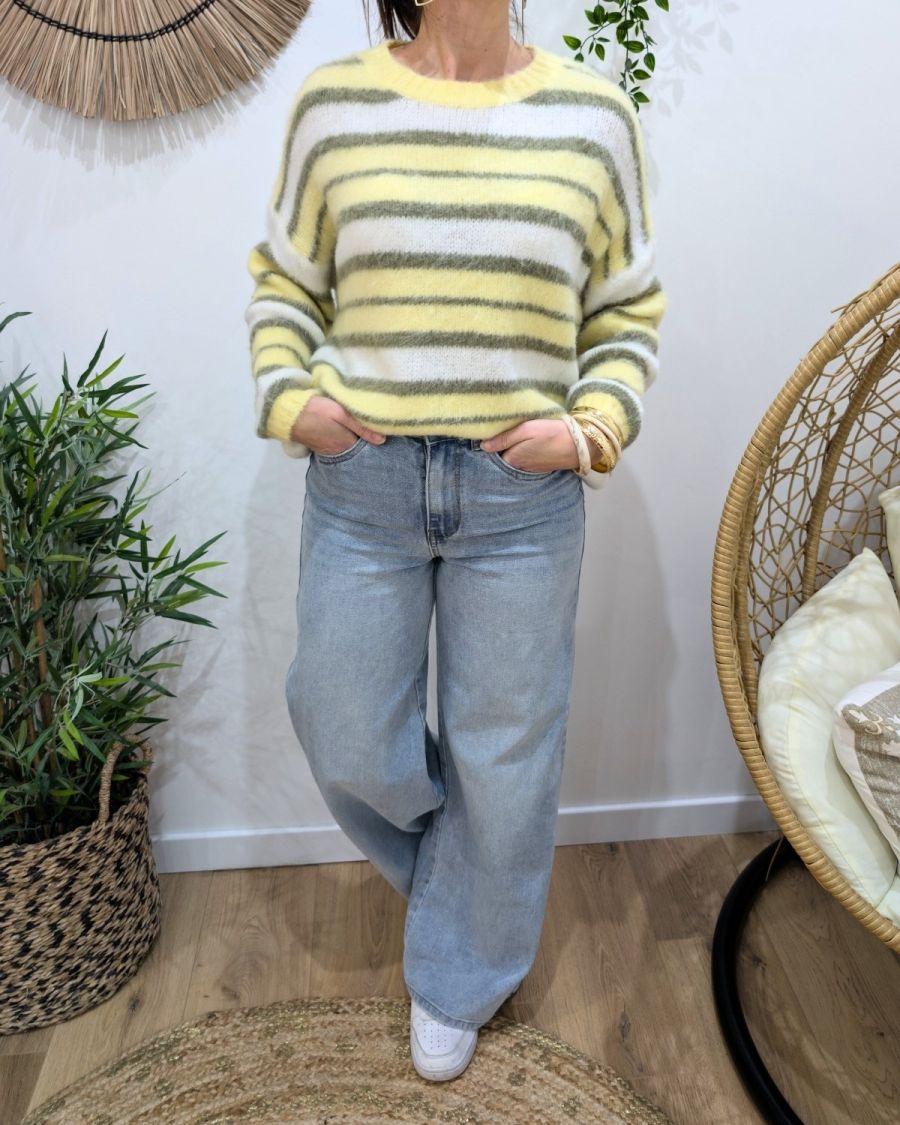 Pull femme rayures grises