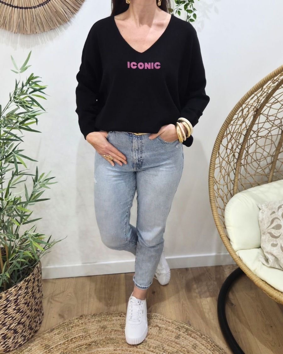 Pull femme col V Iconic