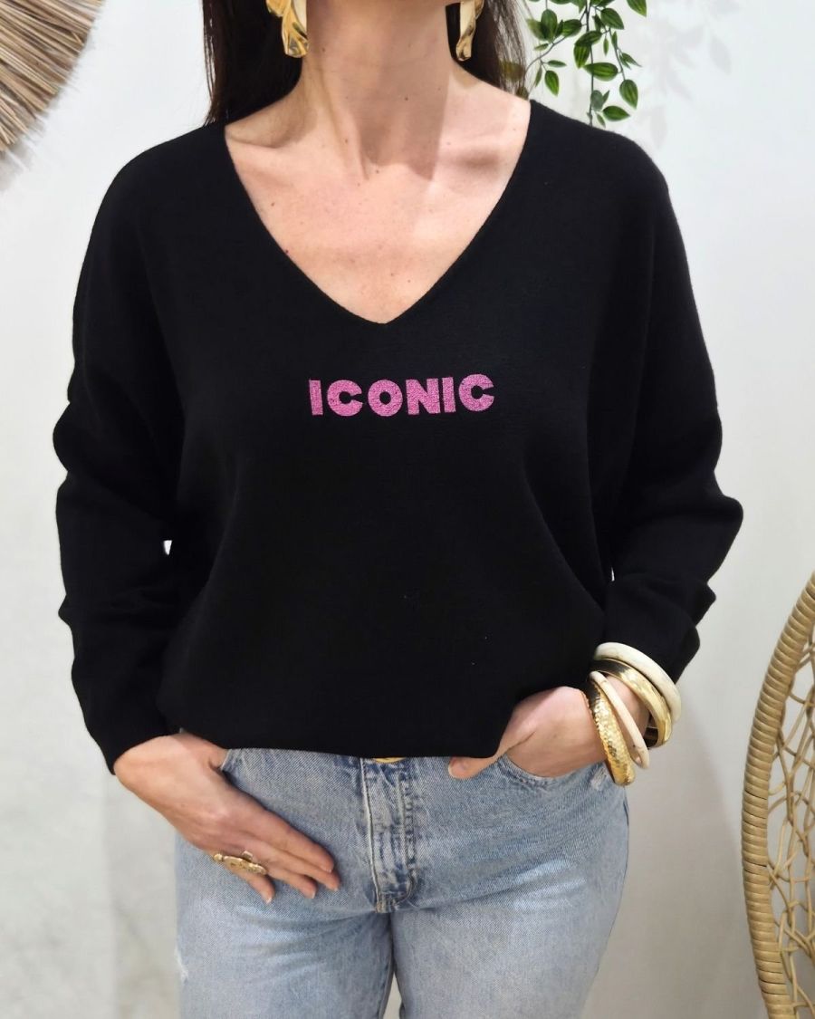 Pull femme col V Iconic