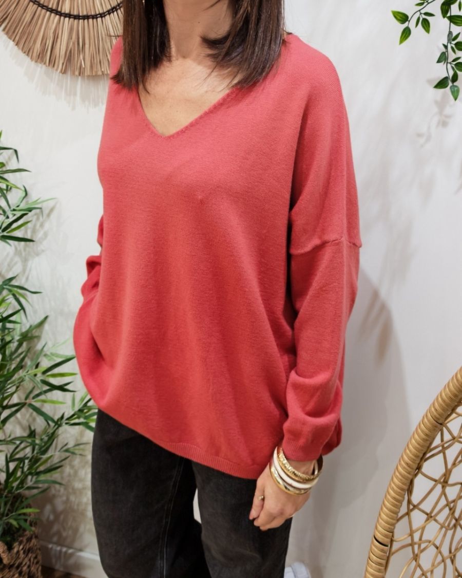 Pull femme col V dos Iconic pailleté