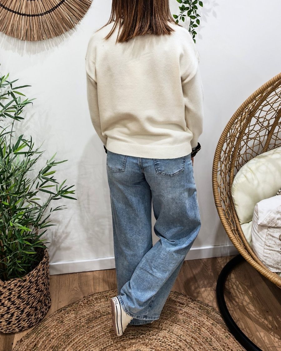Pull femme beige ICONIC club léopard et rose