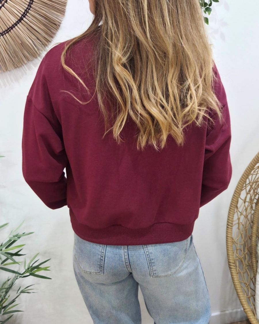 Sweat femme rouge bordeaux broderie Bichette dorée