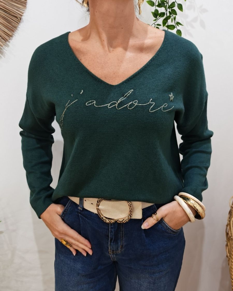 Pull femme J'adore pailleté