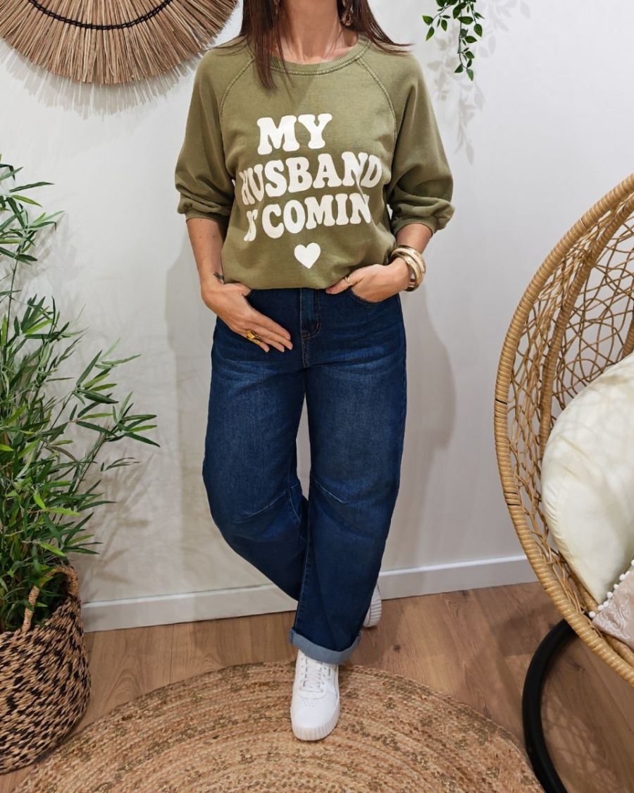 Sweat femme manches courtes My husband is coming