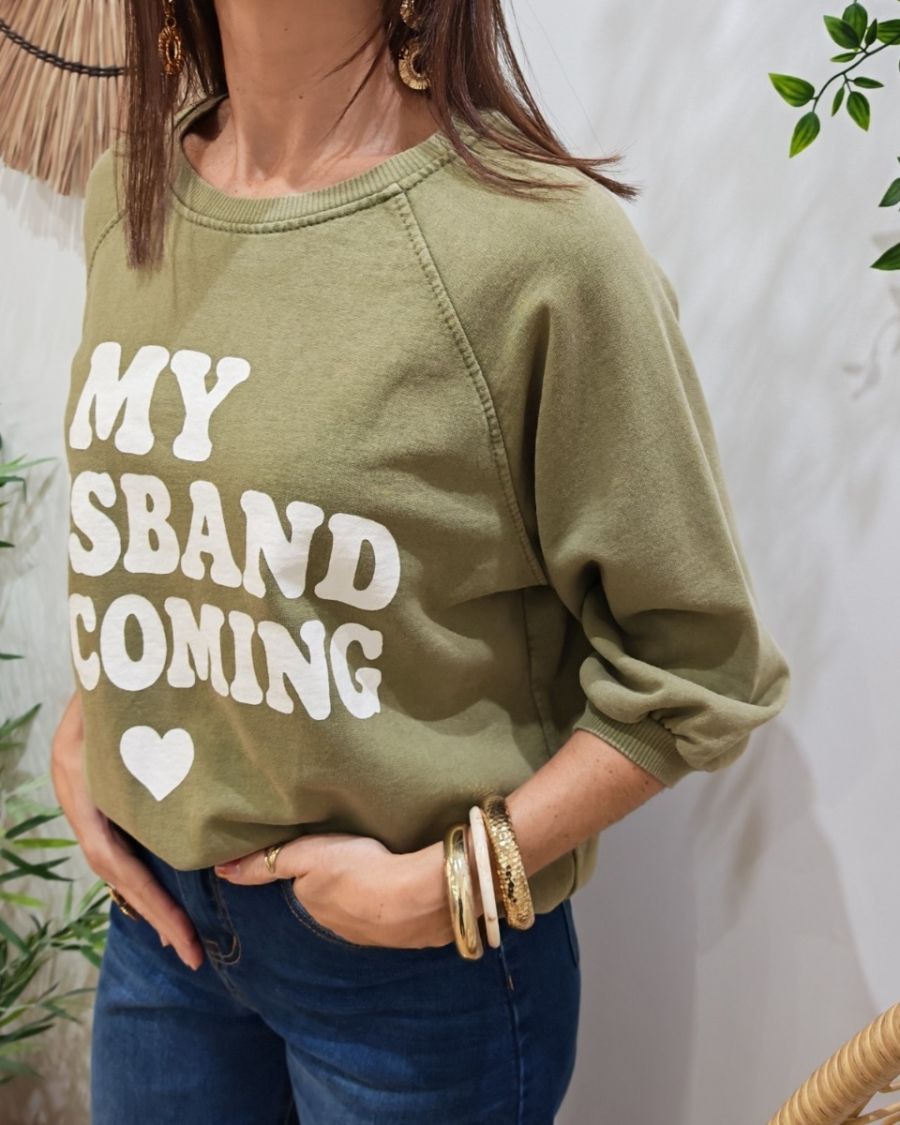 Sweat femme manches courtes My husband is coming
