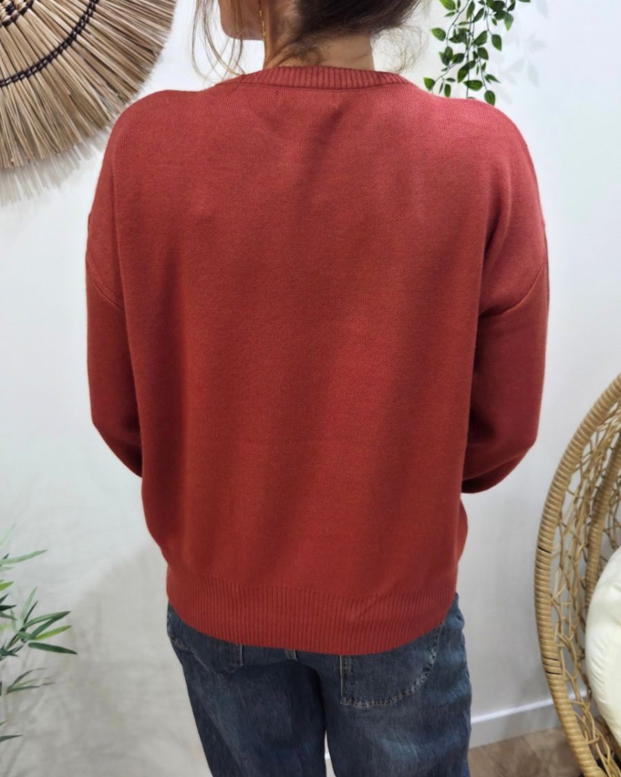 Pull femme terracotta ICONIC club bleu jean