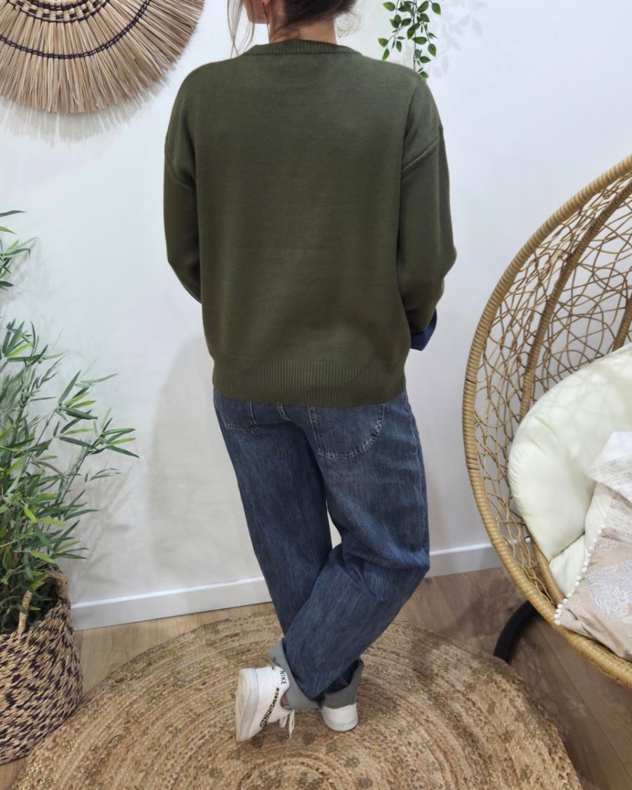Pull femme kaki ICONIC club bleu jean