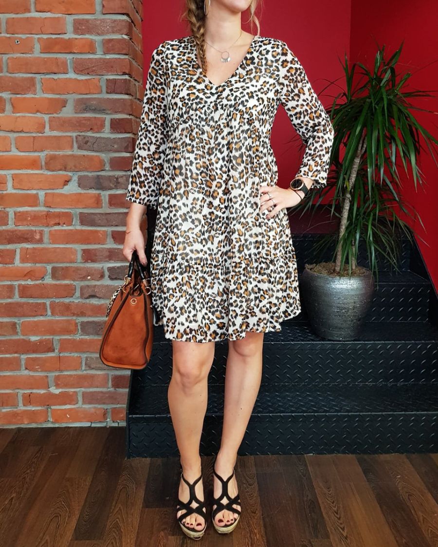 Robe fluide beige imprimé léopard
