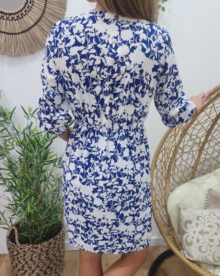 Robe femme portefeuille marine et blanche Thaïs