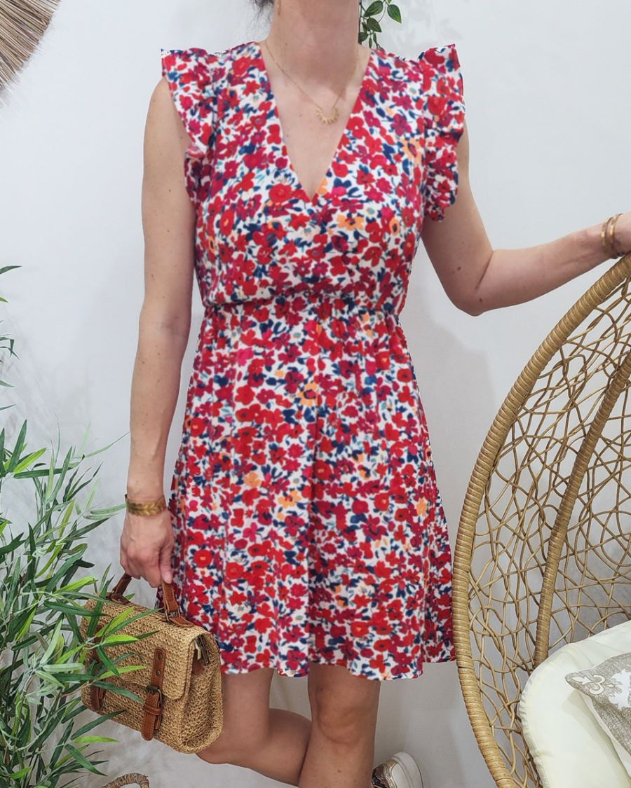 Robe femme fleurie rouge Clotilde
