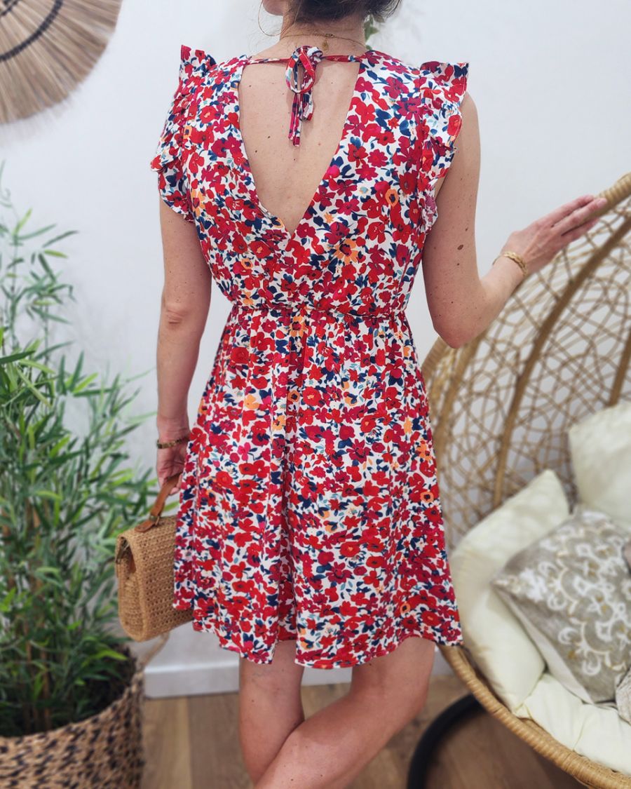 Robe femme fleurie rouge Clotilde