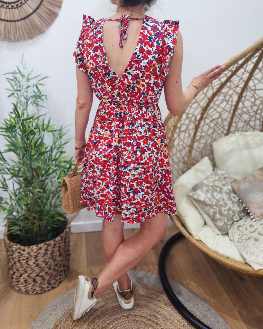 Robe femme fleurie rouge Clotilde