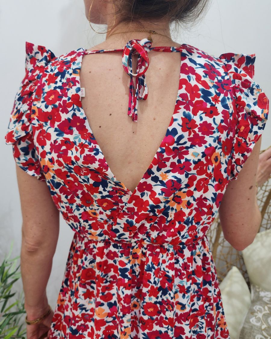 Robe femme fleurie rouge Clotilde