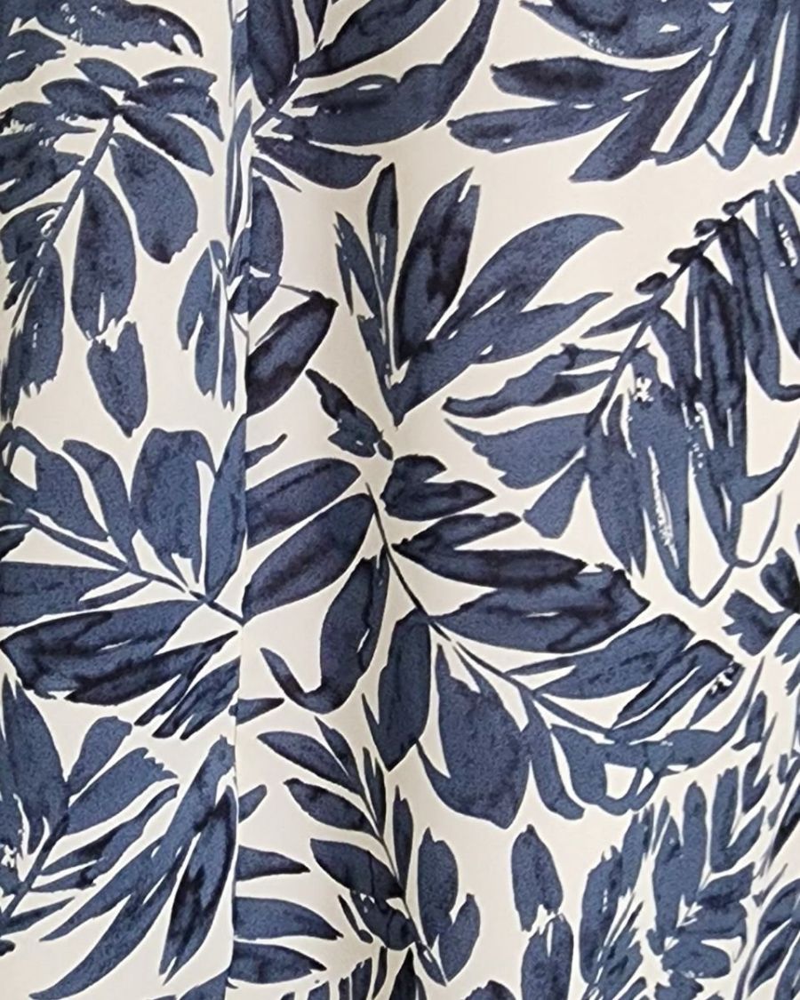 Robe longue femme écru feuillage bleu