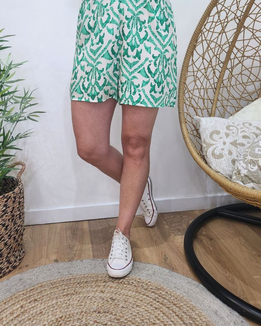 Robe-short femme verte et écrue Augusta