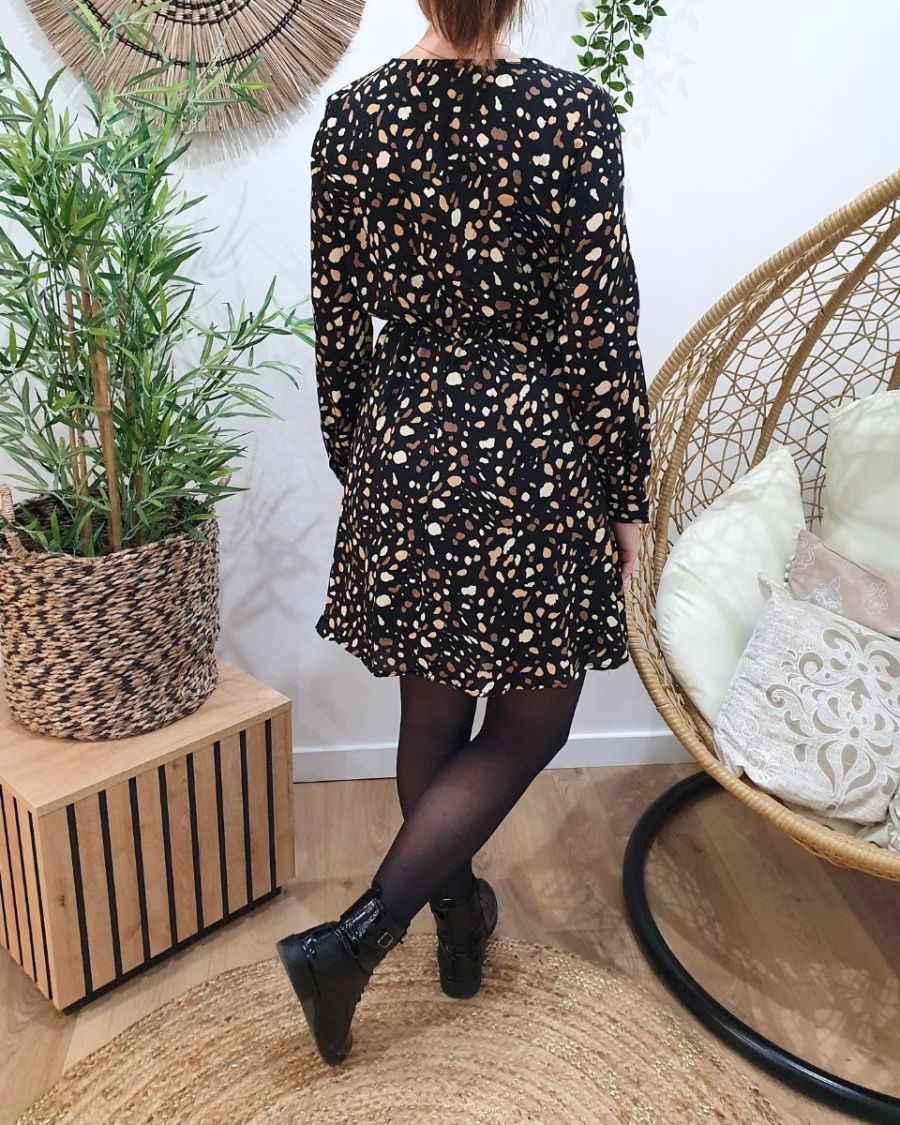 Robe femme noire et camel Lucile