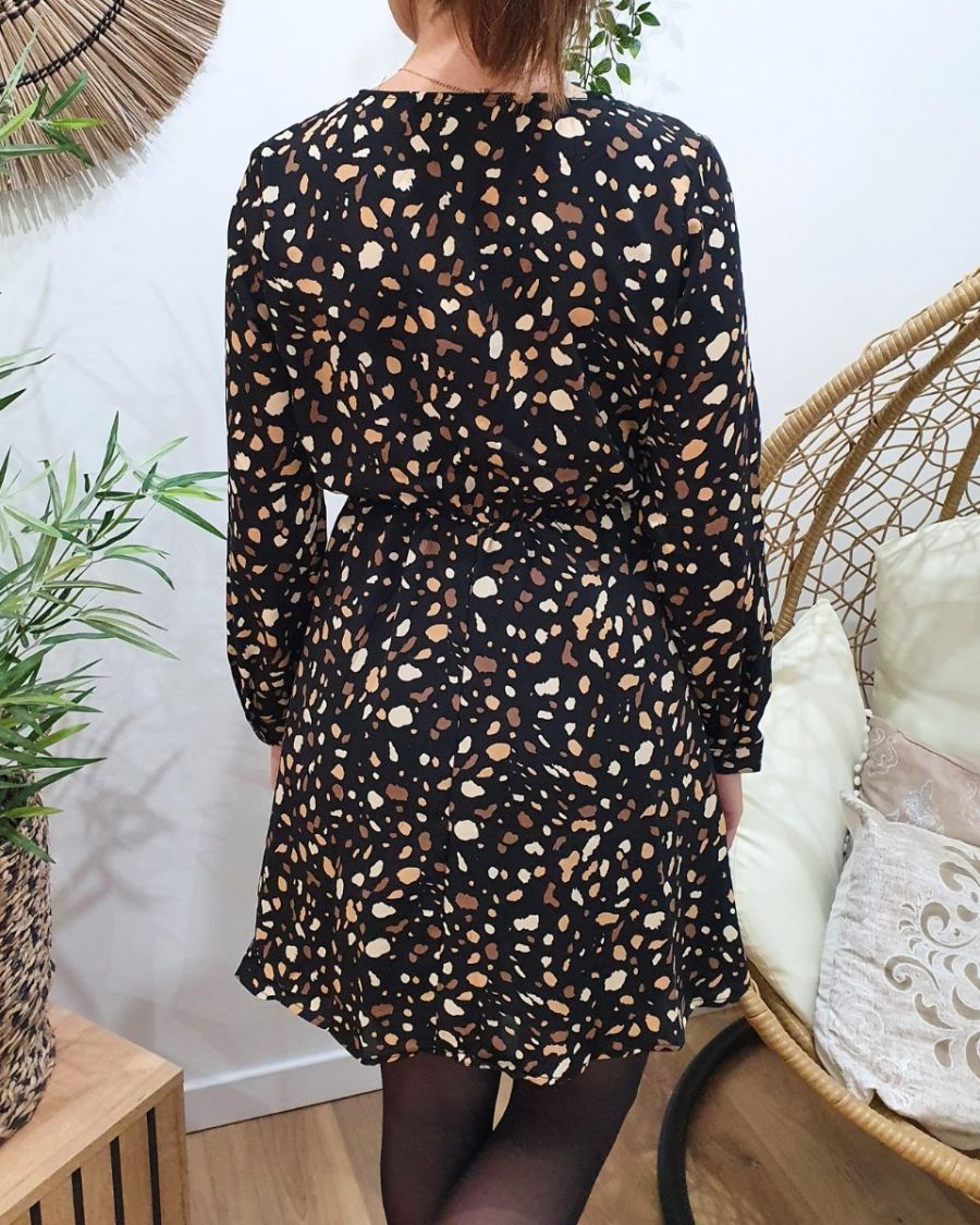 Robe femme noire et camel Lucile