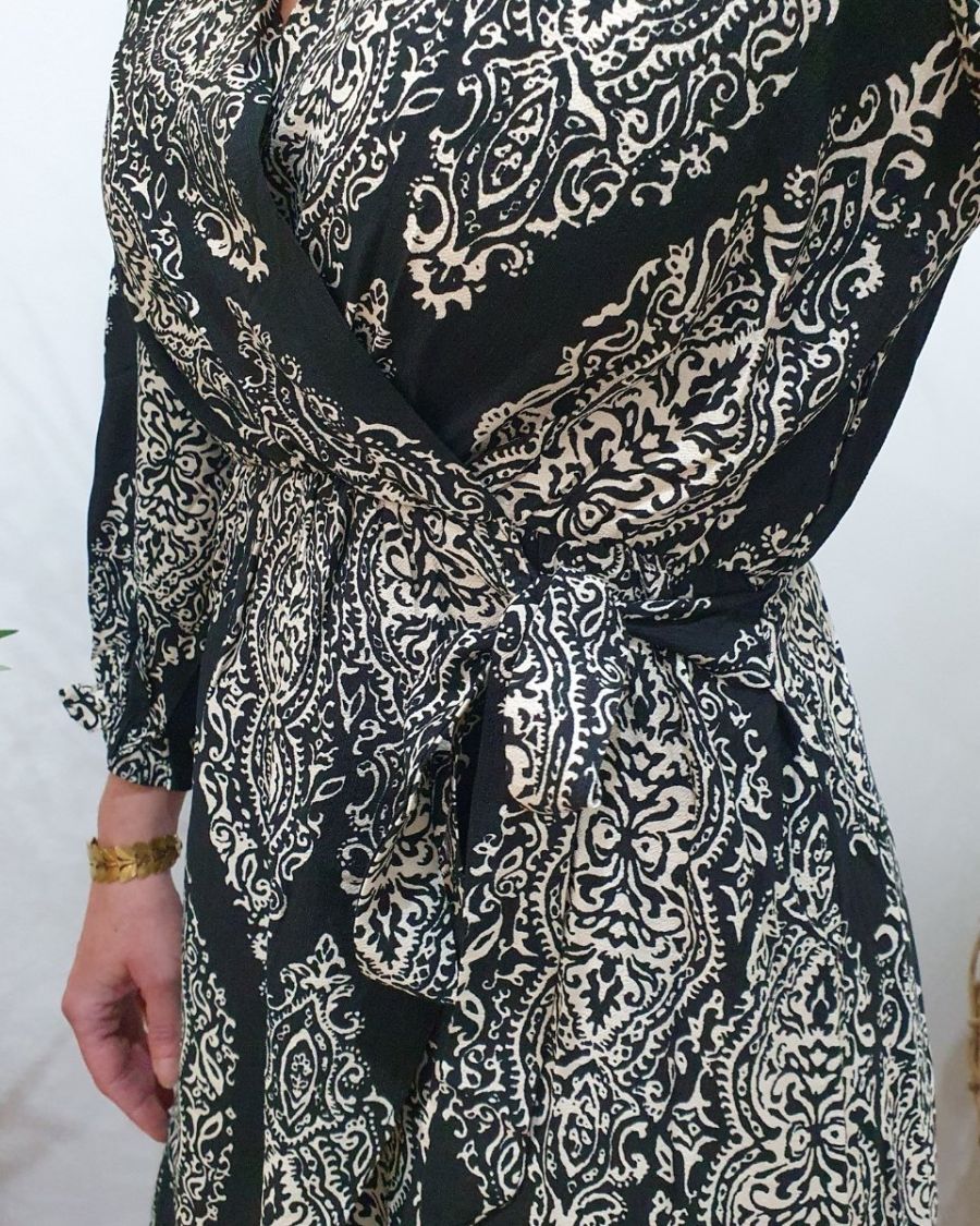 Robe femme noire motifs écru Milena