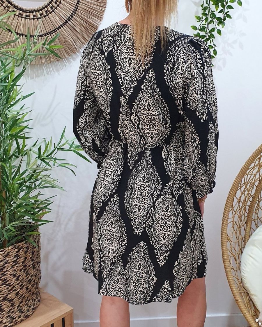 Robe femme noire motifs écru Milena