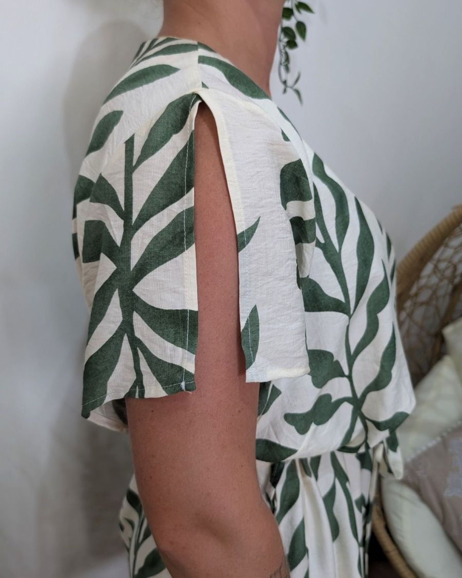Robe femme droite écrue et verte Ismérie