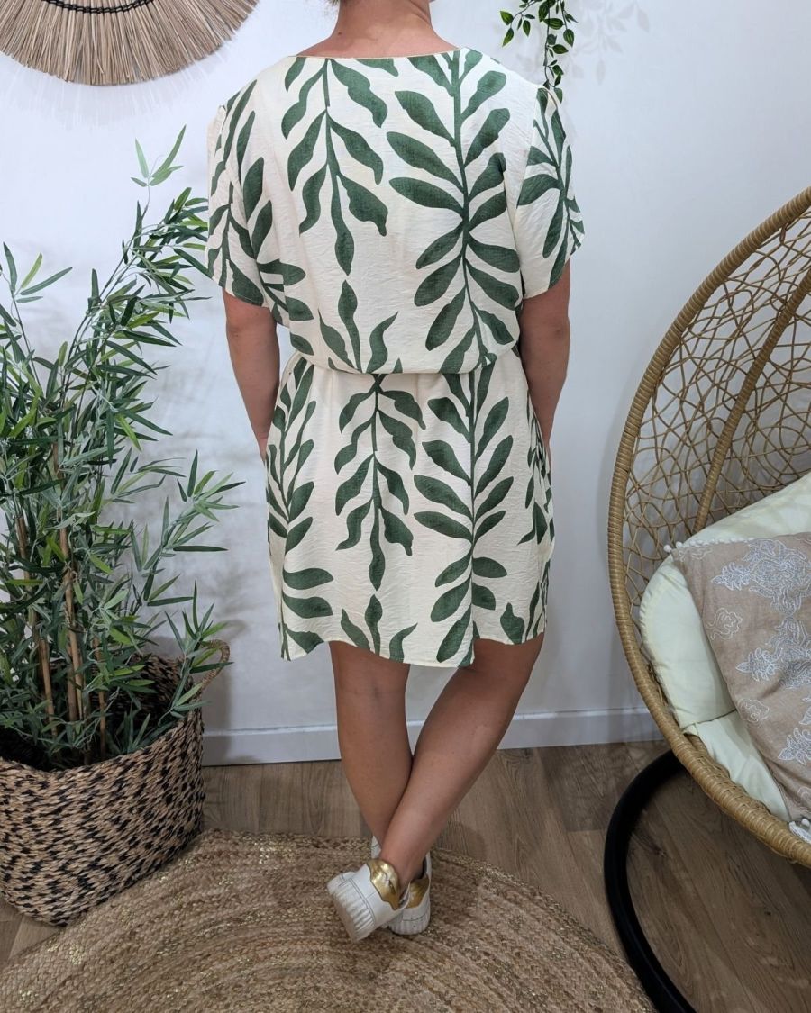 Robe femme droite écrue et verte Ismérie