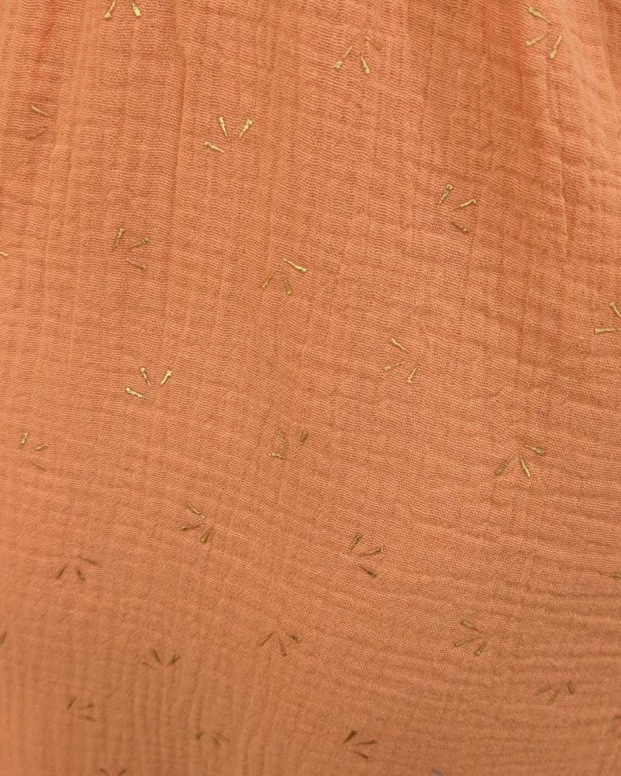 Robe courte femme orange petits motifs dorés coton Naïa