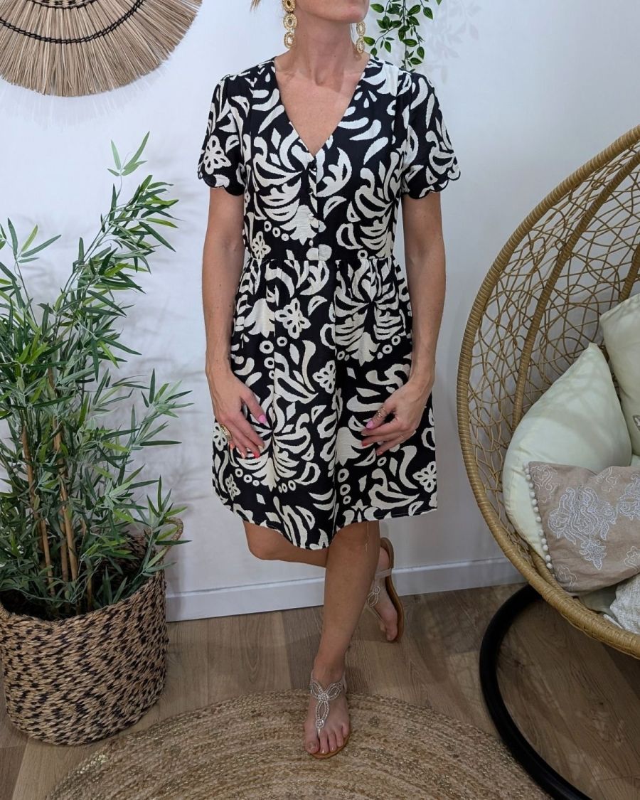 Robe femme évasée noir et écrue Sérénaé