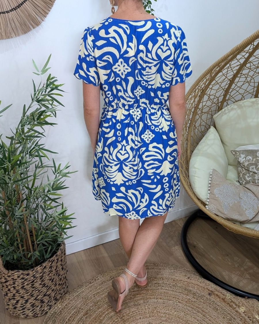 Robe femme évasée bleu roi et écrue Sérénaé