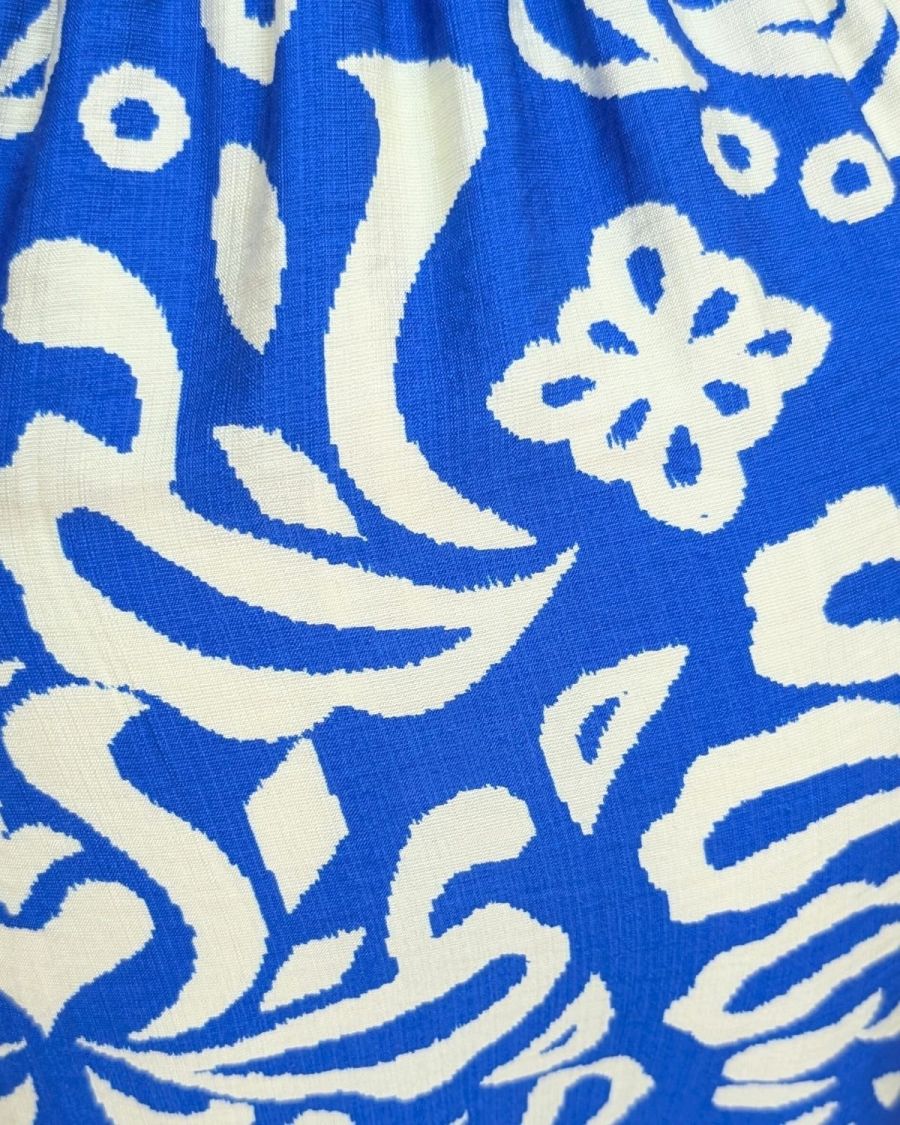 Robe femme évasée bleu roi et écrue Sérénaé