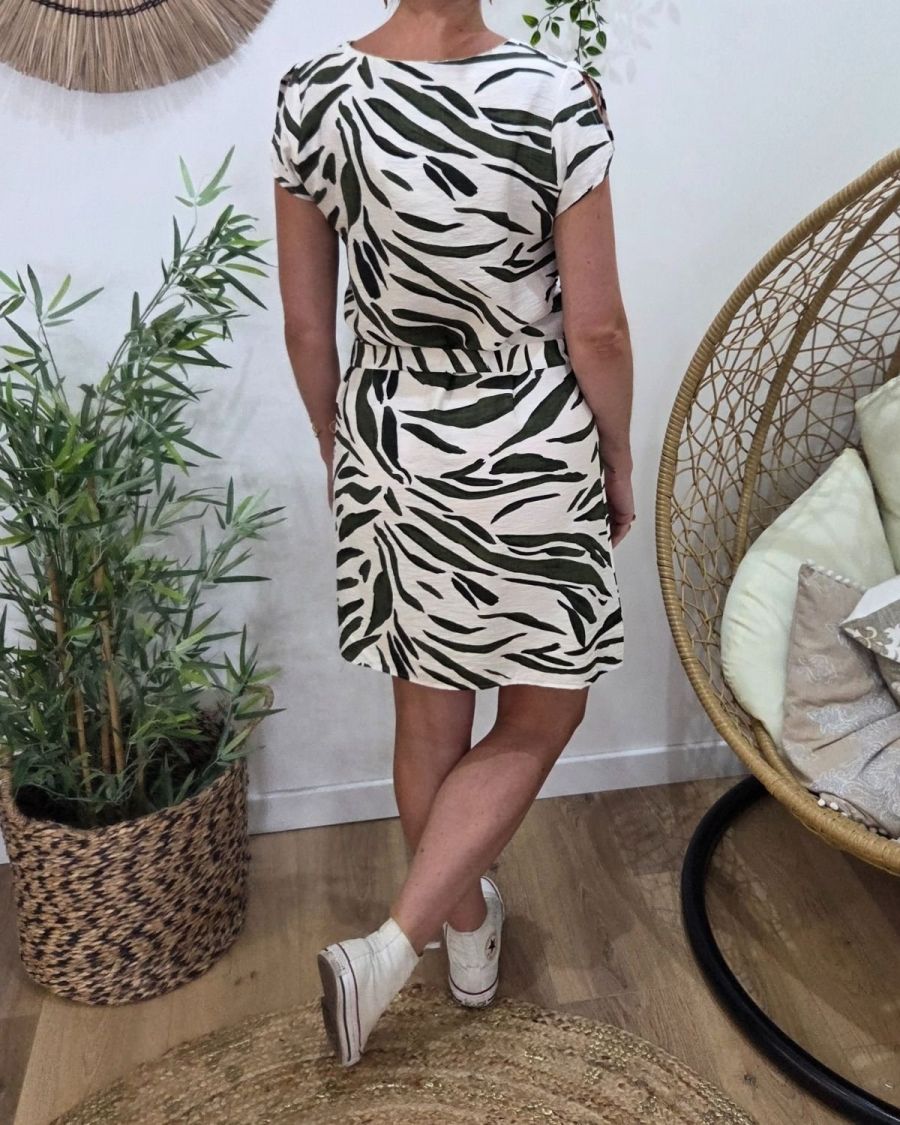 Robe femme écru et kaki Aenor