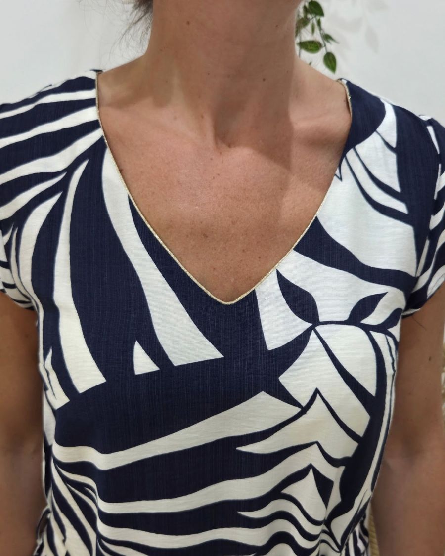 Robe femme droite marine et écrue Astrid