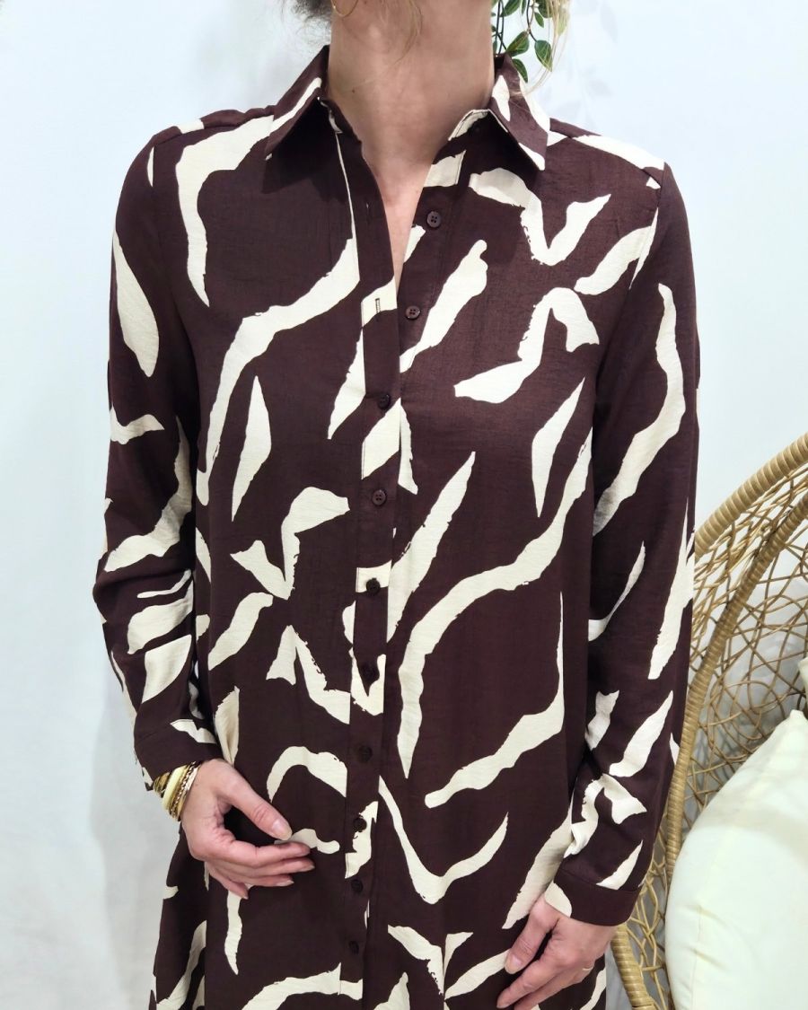 Robe chemise femme droite marron et beige Axellea