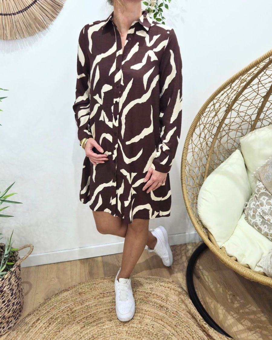 Robe chemise femme droite marron et beige Axellea