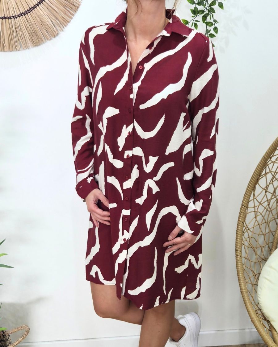 Robe chemise femme droite bordeaux et beige Axellea