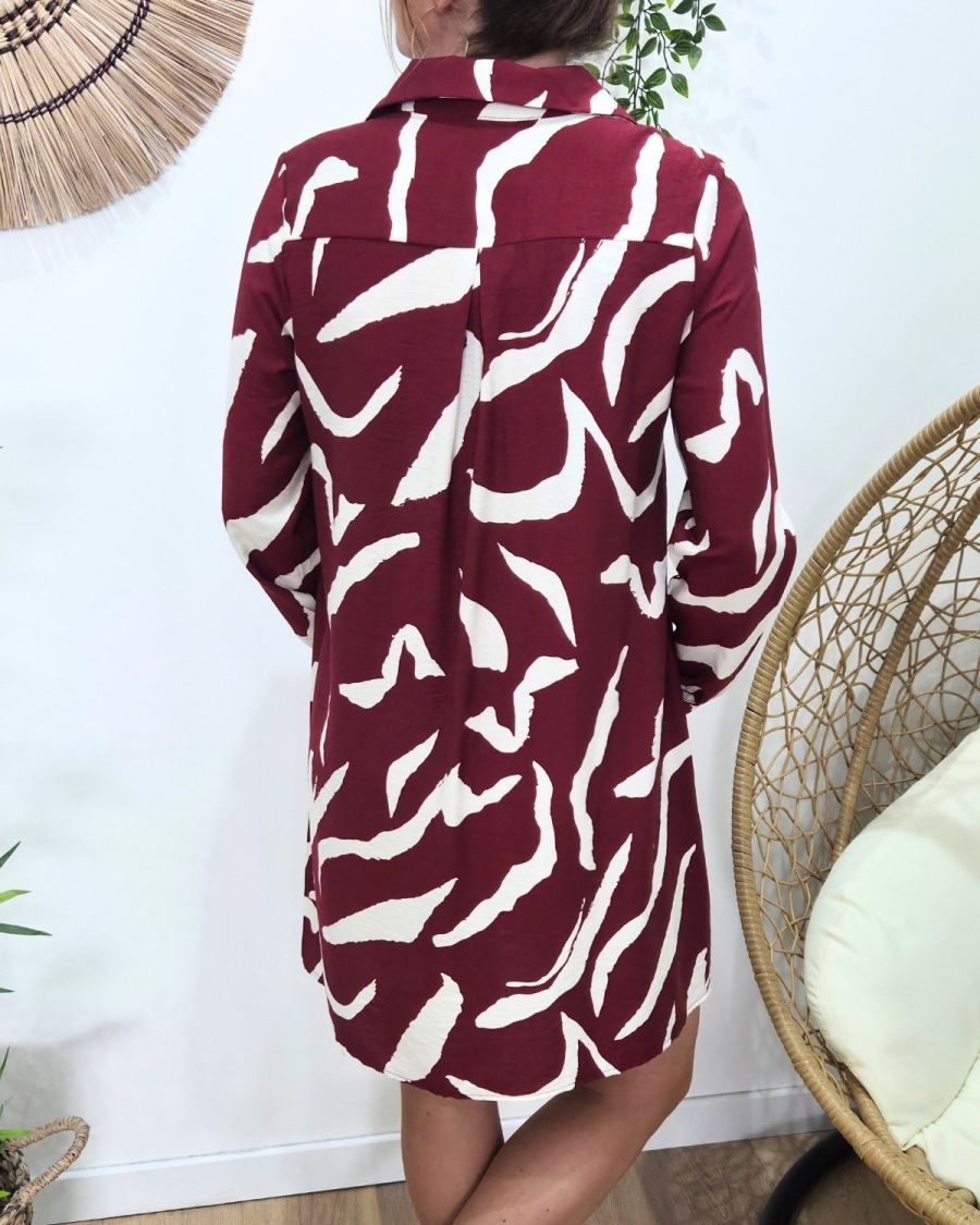 Robe chemise femme droite bordeaux et beige Axellea